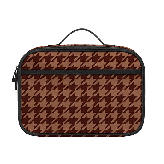 Red Brown Houndstooth Pattern Print Portable Lunch Bag
