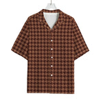 Red Brown Houndstooth Pattern Print Rayon Hawaiian Shirt