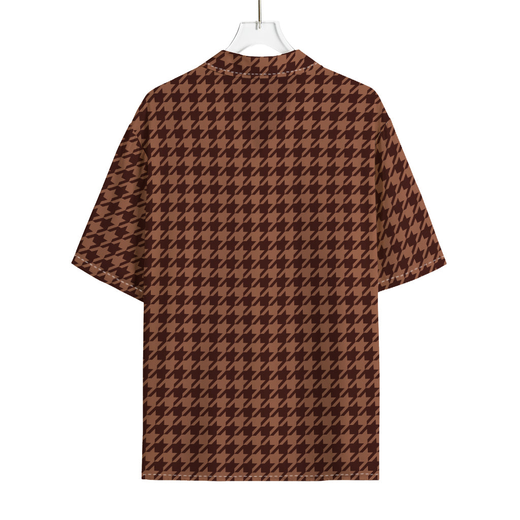 Red Brown Houndstooth Pattern Print Rayon Hawaiian Shirt