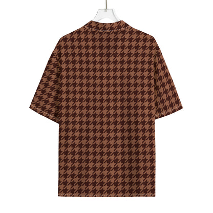 Red Brown Houndstooth Pattern Print Rayon Hawaiian Shirt