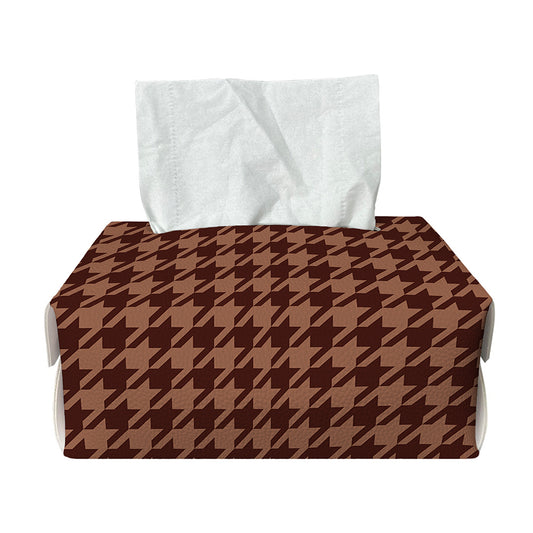 Red Brown Houndstooth Pattern Print Rectangle Tissue Box Cover