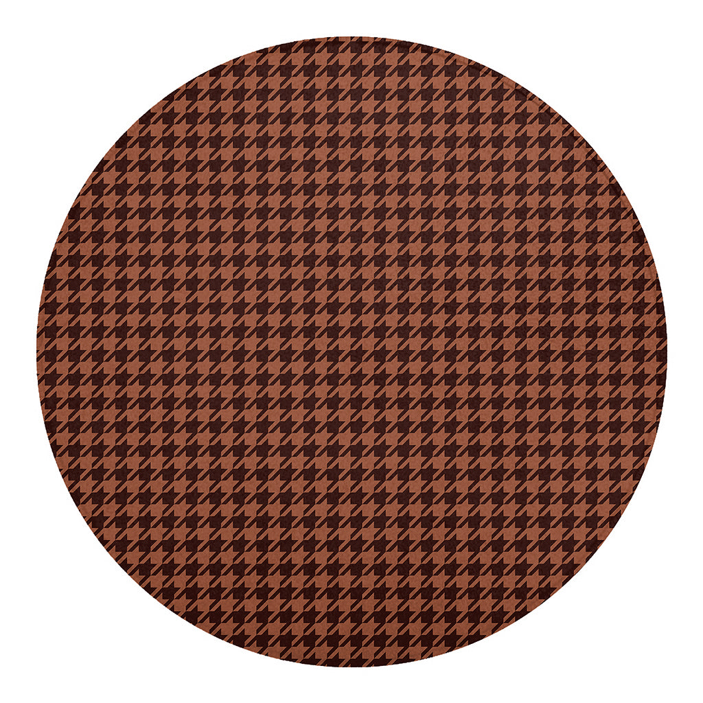 Red Brown Houndstooth Pattern Print Round Blanket
