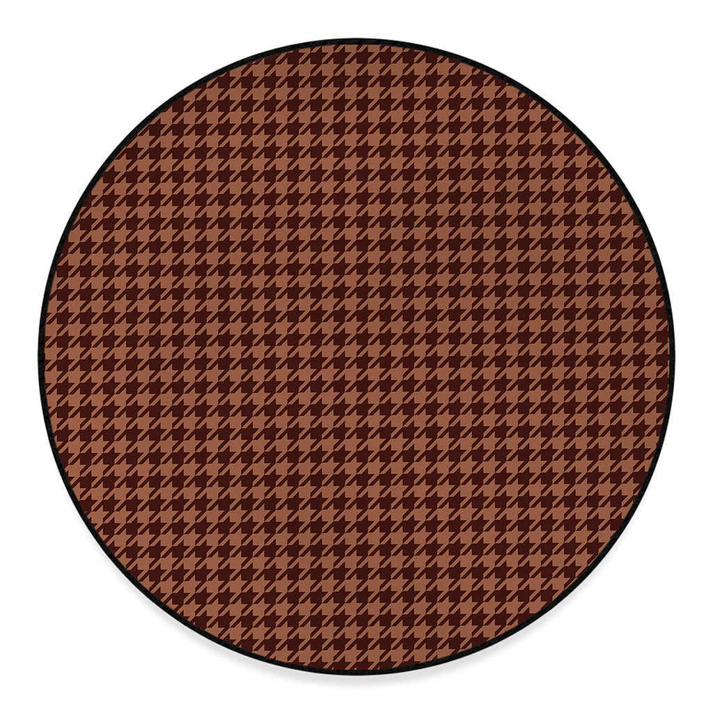 Red Brown Houndstooth Pattern Print Round Floor Mat