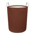 Red Brown Houndstooth Pattern Print Round Laundry Basket