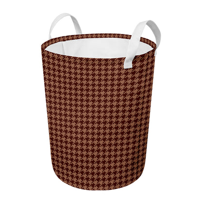 Red Brown Houndstooth Pattern Print Round Laundry Basket