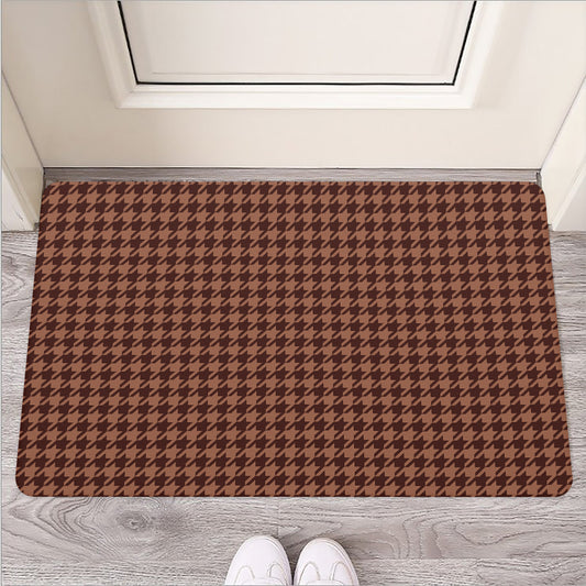 Red Brown Houndstooth Pattern Print Rubber Doormat
