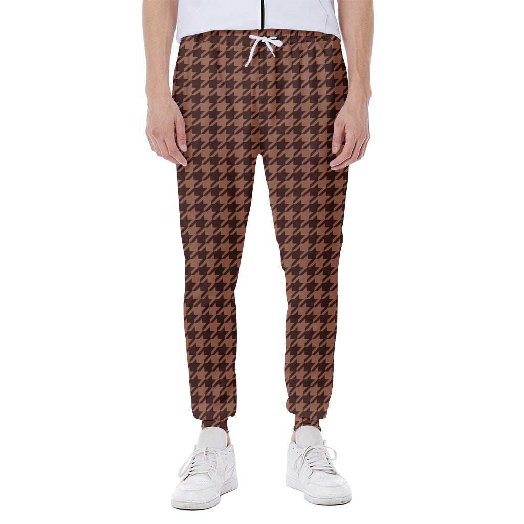Red Brown Houndstooth Pattern Print Scuba Joggers