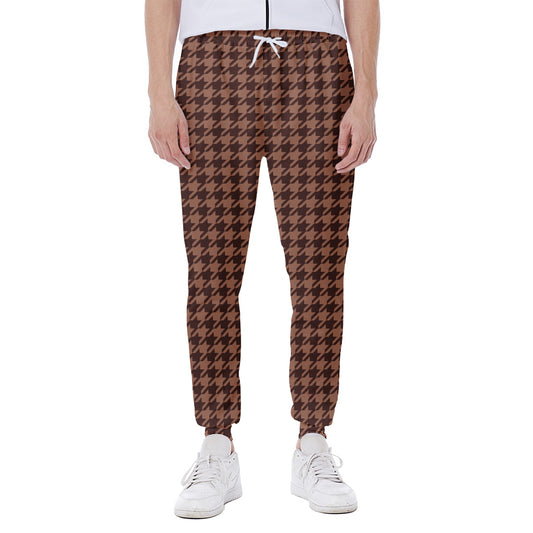 Red Brown Houndstooth Pattern Print Scuba Joggers