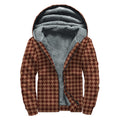 Red Brown Houndstooth Pattern Print Sherpa Lined Zip Up Hoodie