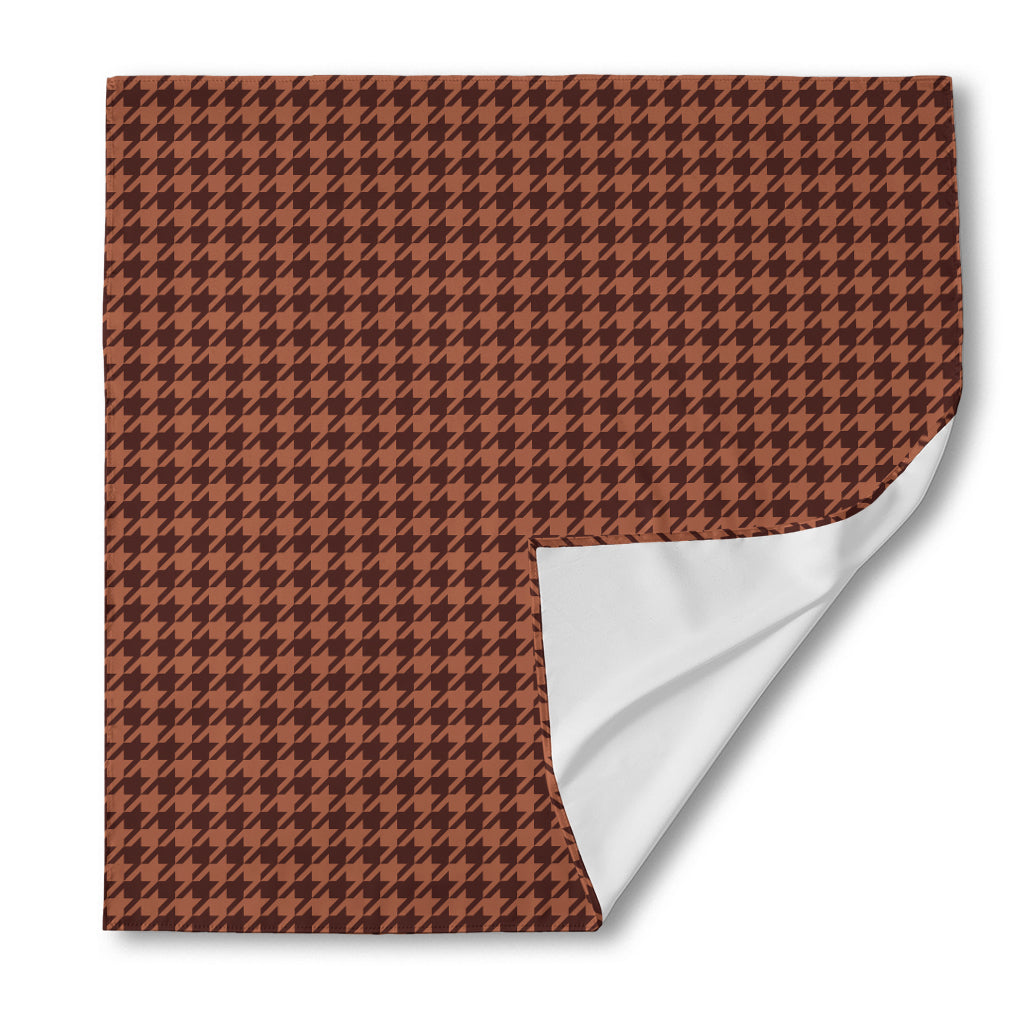 Red Brown Houndstooth Pattern Print Silk Bandana