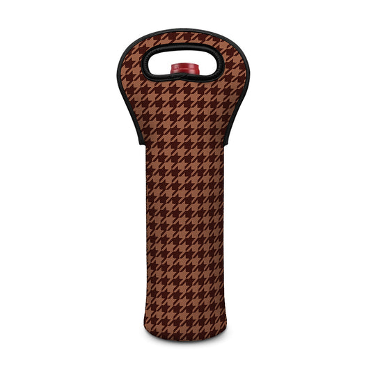 Red Brown Houndstooth Pattern Print Single Neoprene Wine Tote