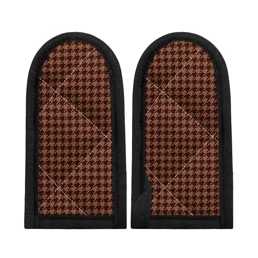 Red Brown Houndstooth Pattern Print Skillet Handle Cover