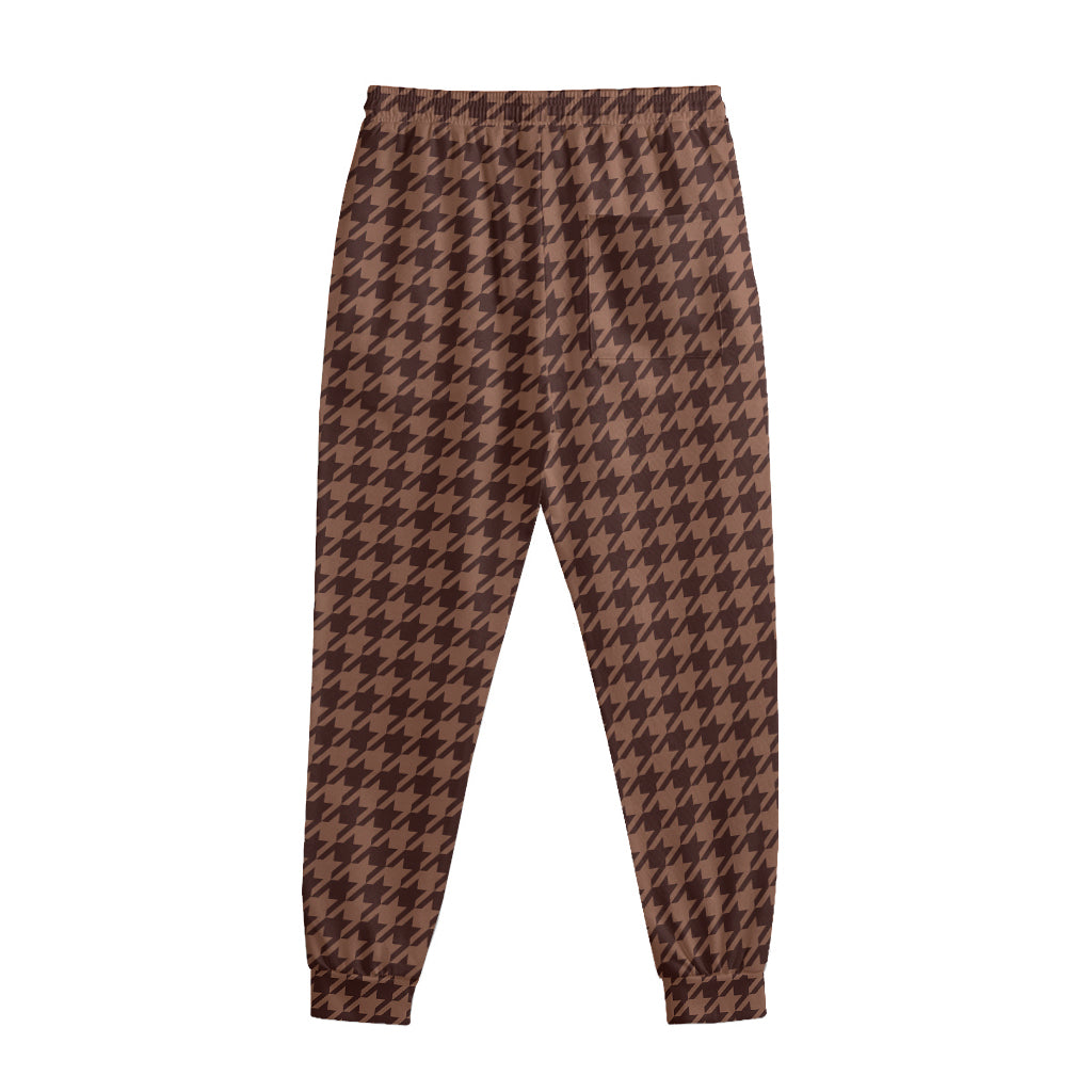 Red Brown Houndstooth Pattern Print Sweatpants