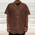 Red Brown Houndstooth Pattern Print Textured Short Sleeve Shirt