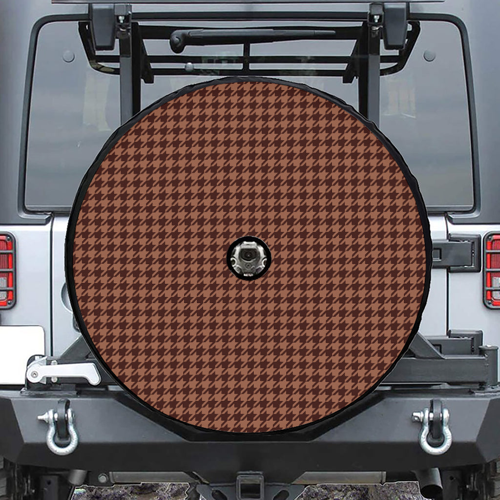 Red Brown Houndstooth Pattern Print Tire Cover With Camera Hole