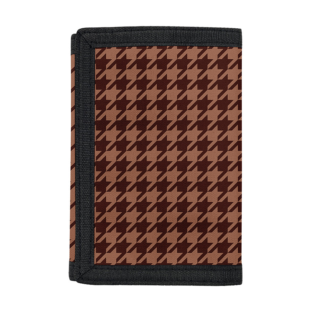 Red Brown Houndstooth Pattern Print Trifold Wallet