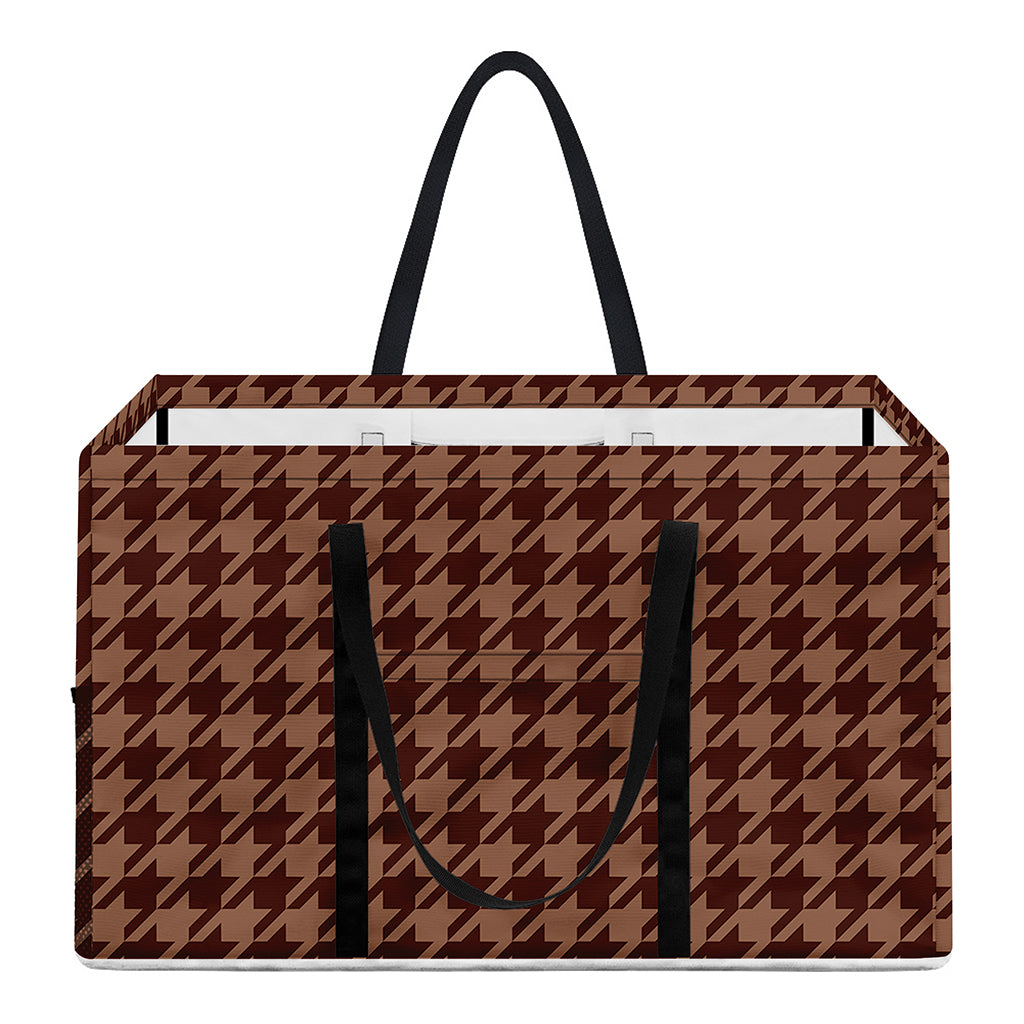Red Brown Houndstooth Pattern Print Utility Tote Bag