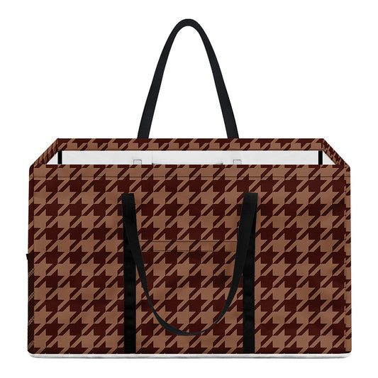 Red Brown Houndstooth Pattern Print Utility Tote Bag