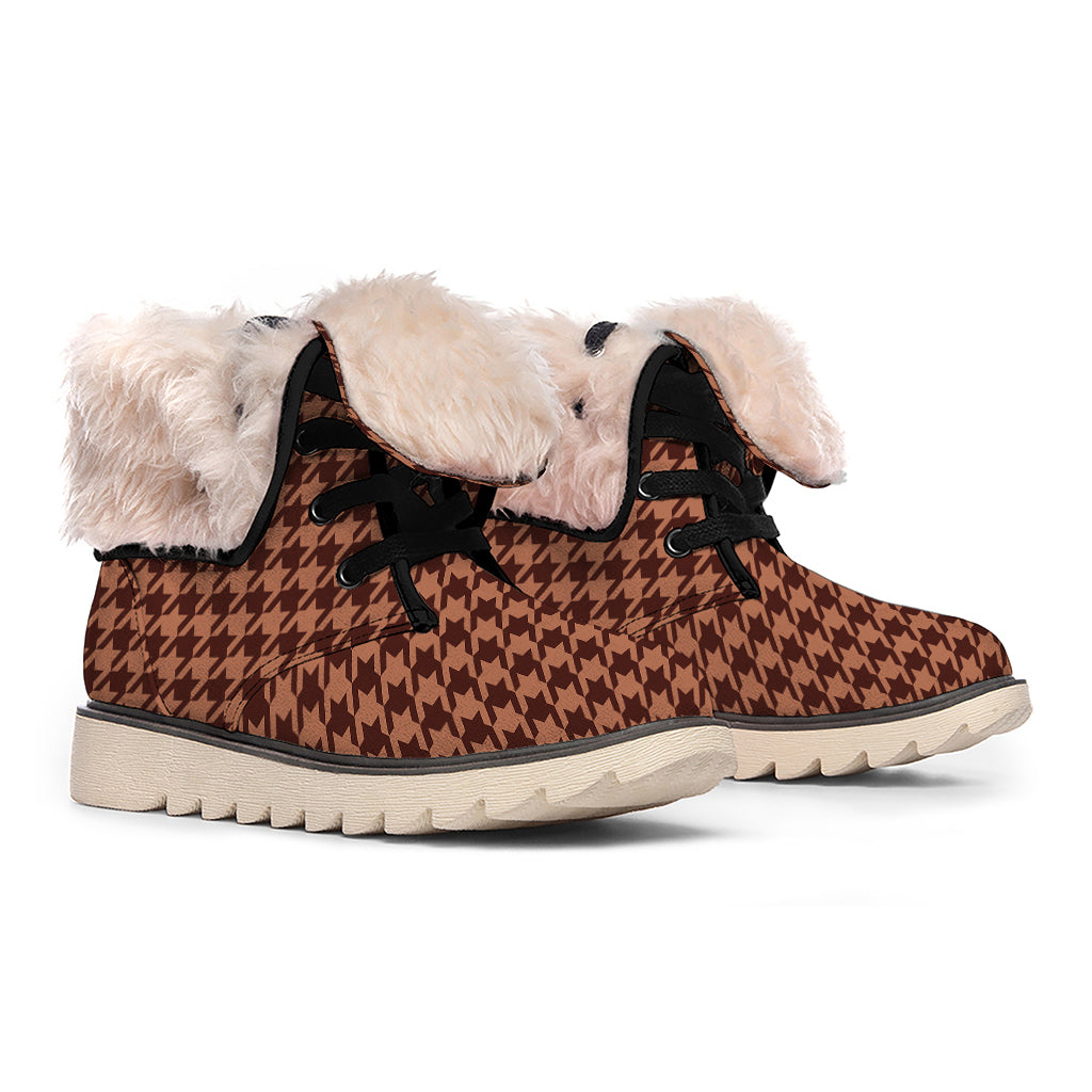Red Brown Houndstooth Pattern Print Winter Boots