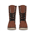 Red Brown Houndstooth Pattern Print Winter Boots