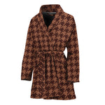 Red Brown Houndstooth Pattern Print Women's Bathrobe