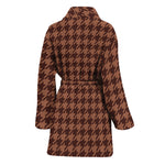Red Brown Houndstooth Pattern Print Women's Bathrobe