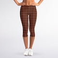 Red Brown Houndstooth Pattern Print Women's Capri Leggings