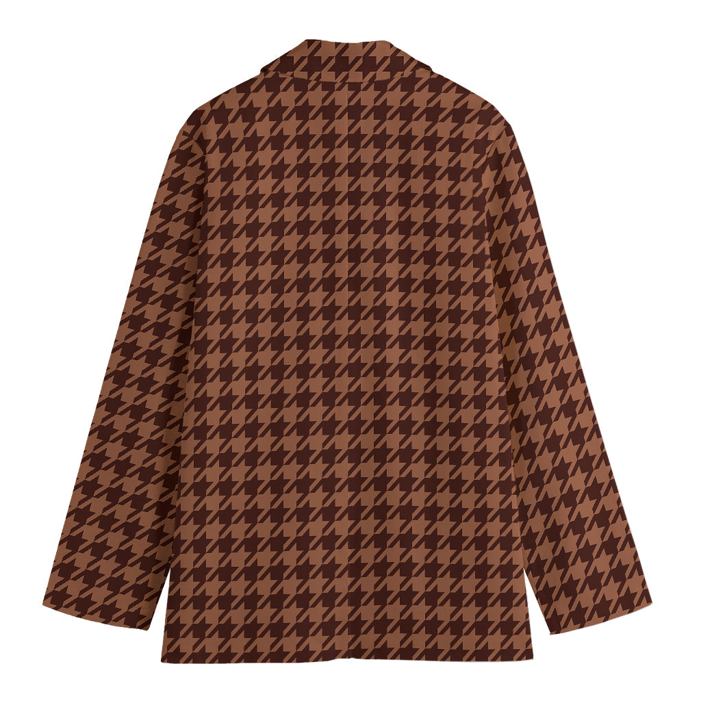 Red Brown Houndstooth Pattern Print Women's Cotton Blazer