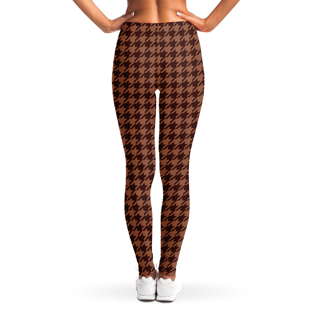Red Brown Houndstooth Pattern Print Women's Leggings