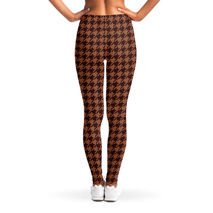 Red Brown Houndstooth Pattern Print Women's Leggings