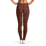 Red Brown Houndstooth Pattern Print Women's Leggings