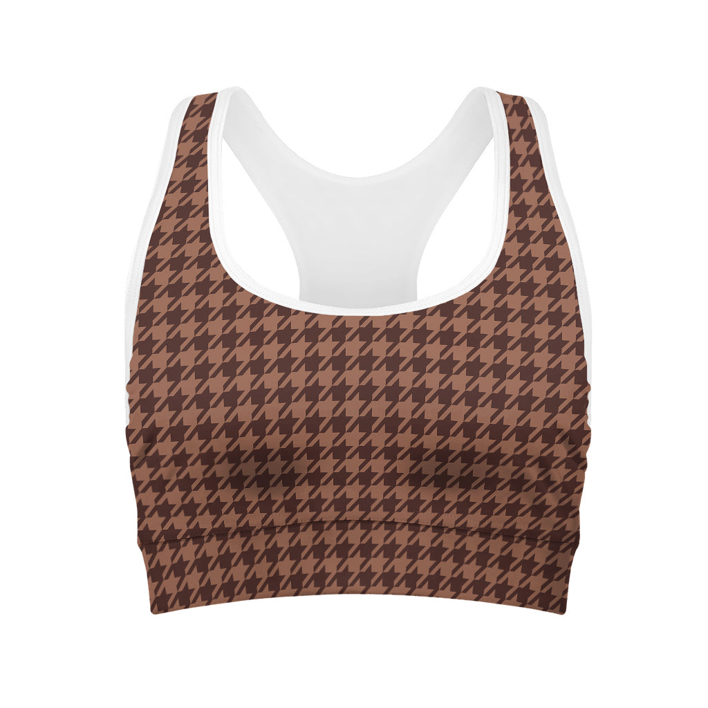 Red Brown Houndstooth Pattern Print Women's Sports Bra