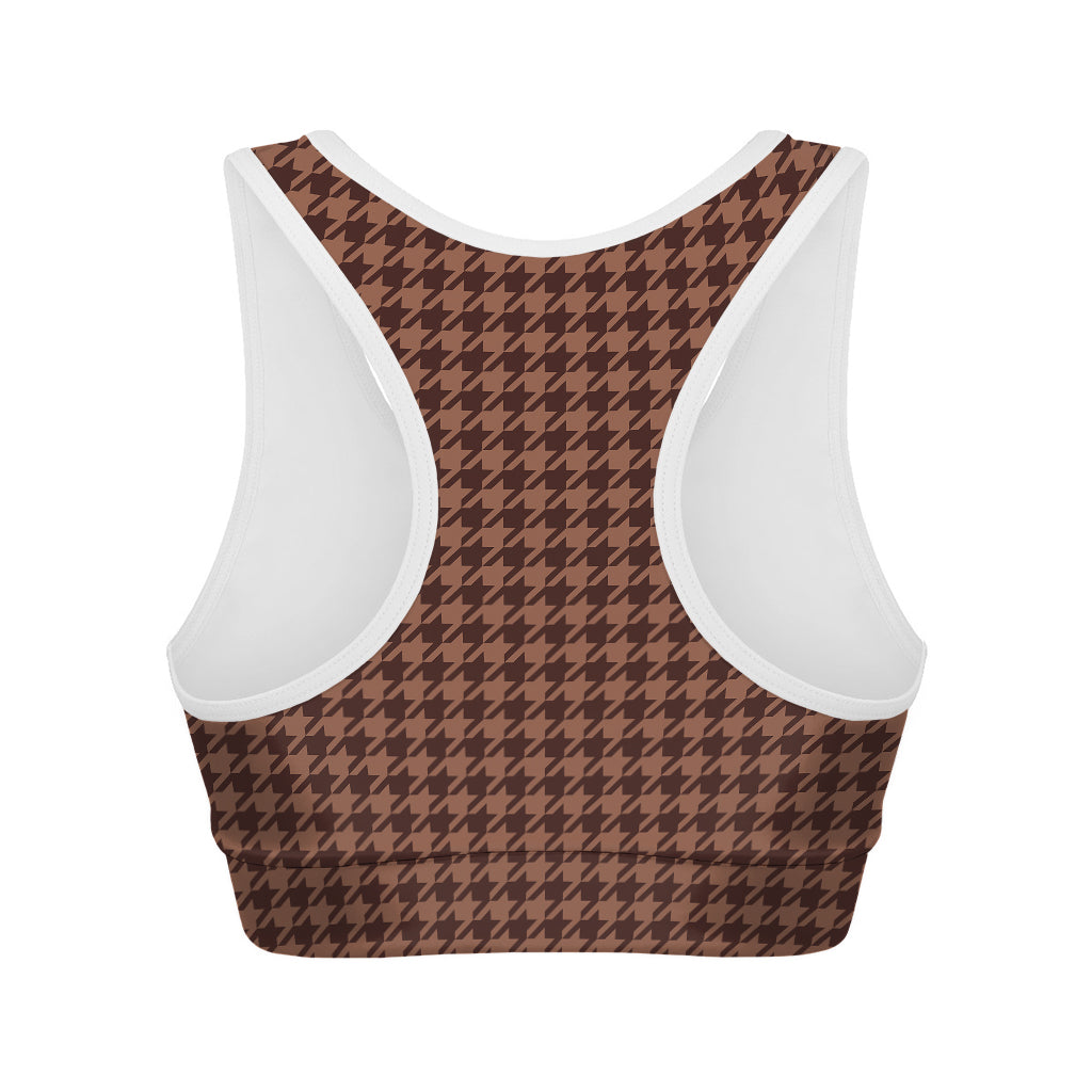 Red Brown Houndstooth Pattern Print Women's Sports Bra