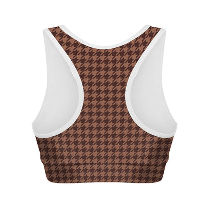 Red Brown Houndstooth Pattern Print Women's Sports Bra