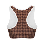 Red Brown Houndstooth Pattern Print Women's Sports Bra