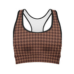 Red Brown Houndstooth Pattern Print Women's Sports Bra