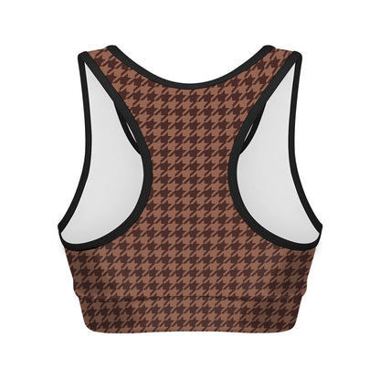 Red Brown Houndstooth Pattern Print Women's Sports Bra