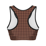 Red Brown Houndstooth Pattern Print Women's Sports Bra