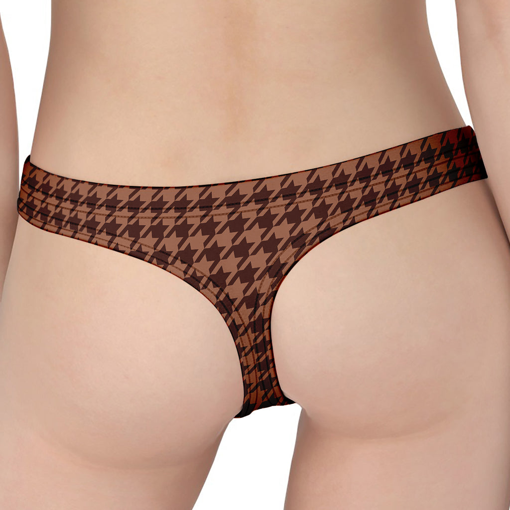 Red Brown Houndstooth Pattern Print Women's Thong