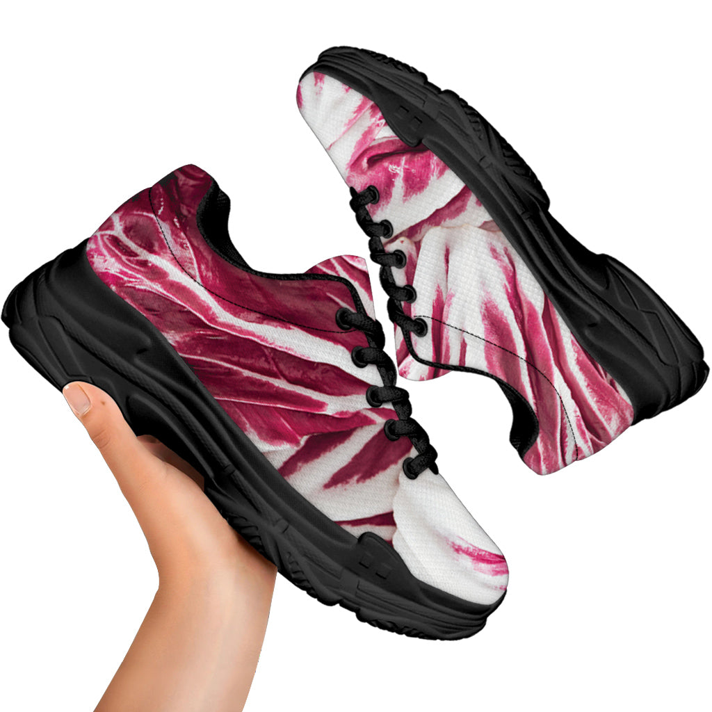 Red Cabbage Leaves Print Black Chunky Shoes