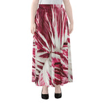 Red Cabbage Leaves Print Chiffon Maxi Skirt