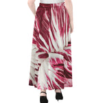 Red Cabbage Leaves Print Chiffon Maxi Skirt