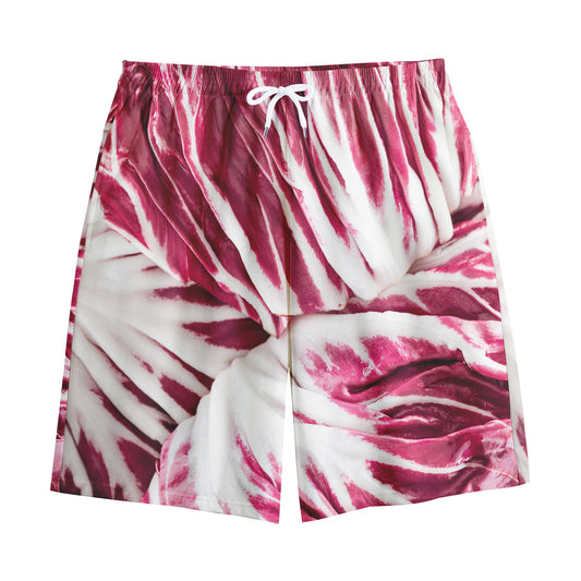 Red Cabbage Leaves Print Cotton Shorts