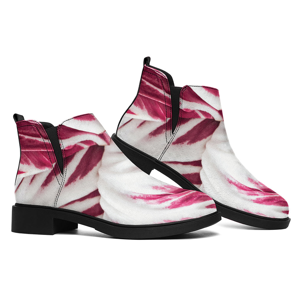 Red Cabbage Leaves Print Flat Ankle Boots