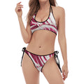 Red Cabbage Leaves Print Halter Scoop Tie Side Bikini