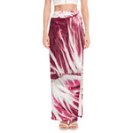 Red Cabbage Leaves Print High Slit Maxi Skirt