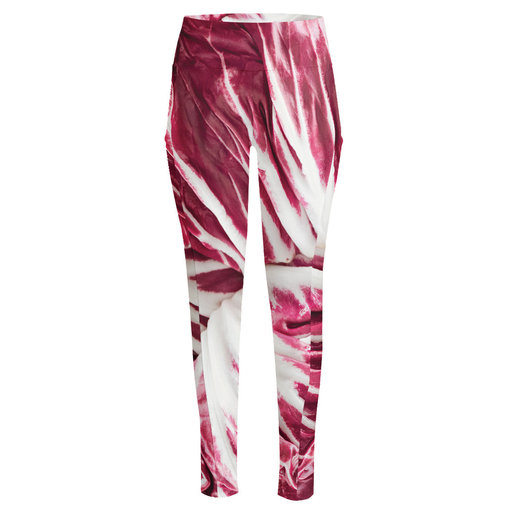 Red Cabbage Leaves Print High-Waisted Pocket Leggings