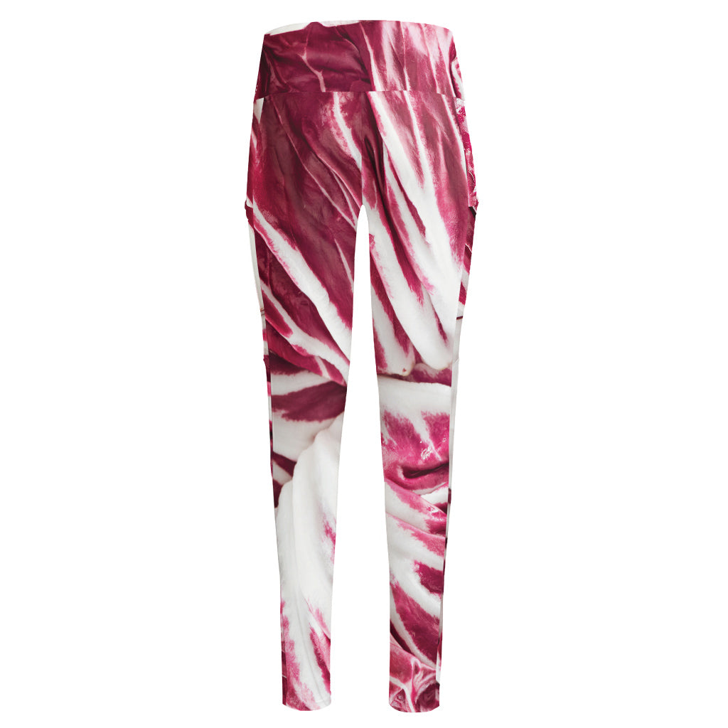 Red Cabbage Leaves Print High-Waisted Pocket Leggings