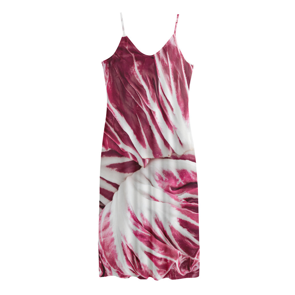 Red Cabbage Leaves Print Jersey Midi Cami Dress