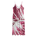 Red Cabbage Leaves Print Jersey Midi Cami Dress